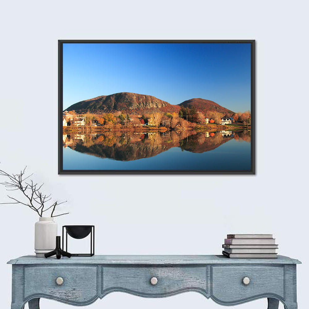 Mont Saint-hilaire Autumn Reflection Wall Art in a room, landscape