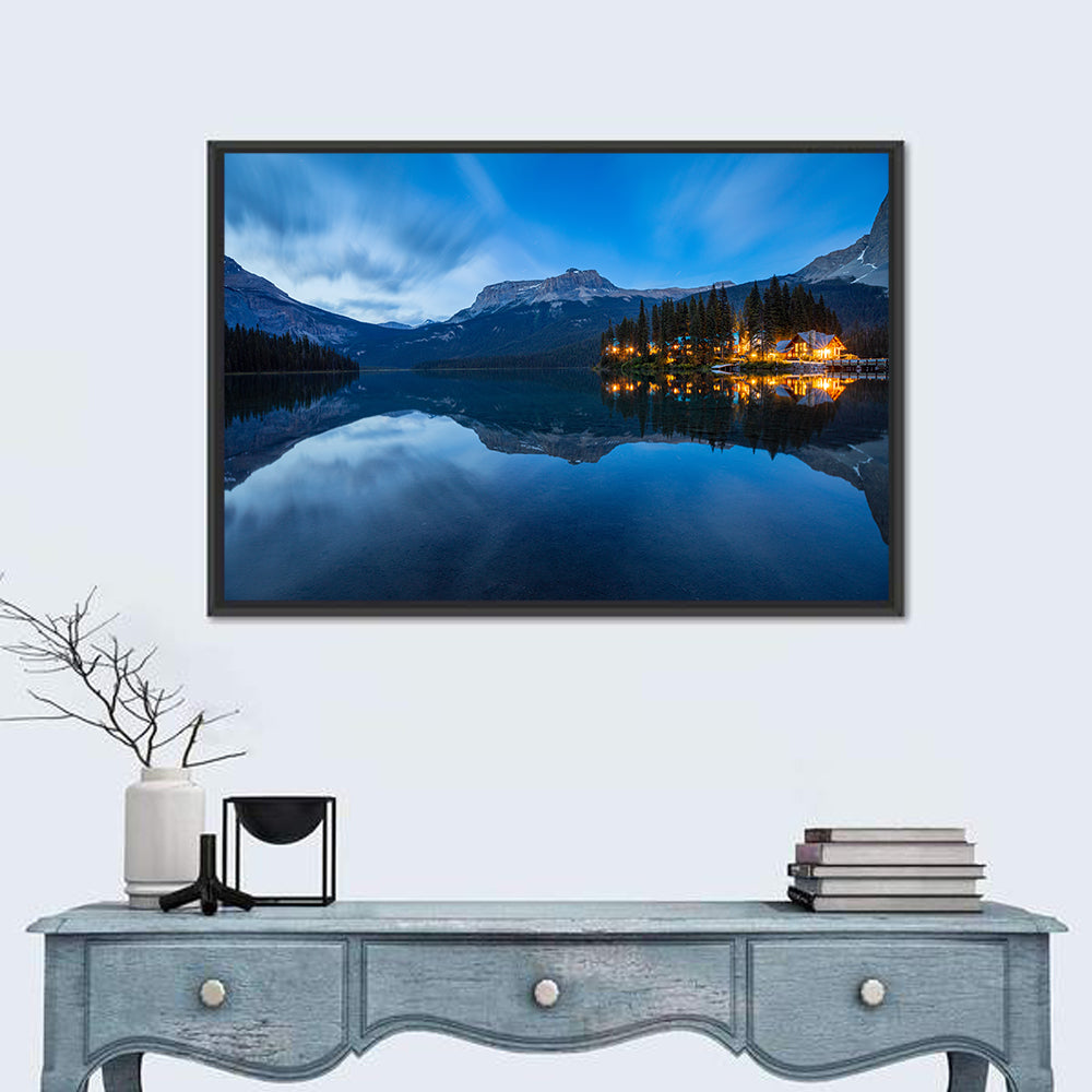 Emerald Lake Twilight Wall Art in a room, landscape