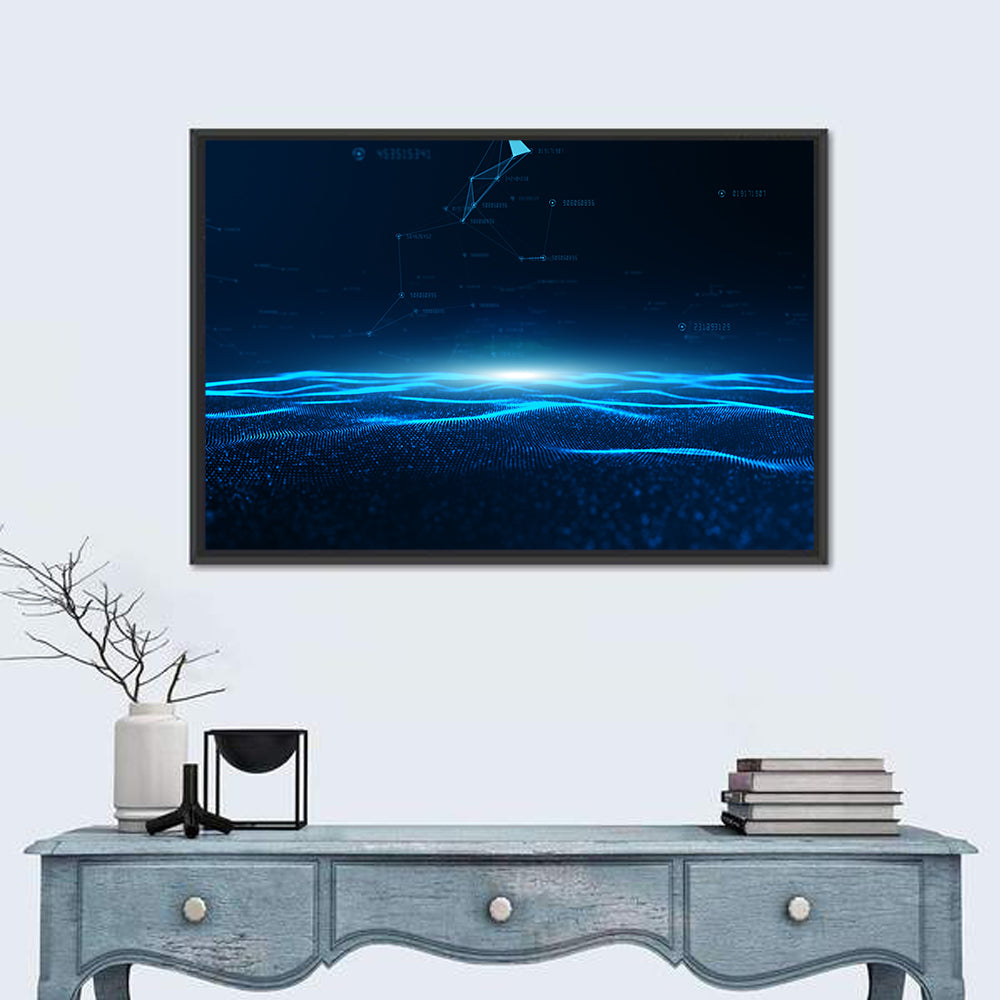 Digital Data Waves Wall Art in a room, landscape