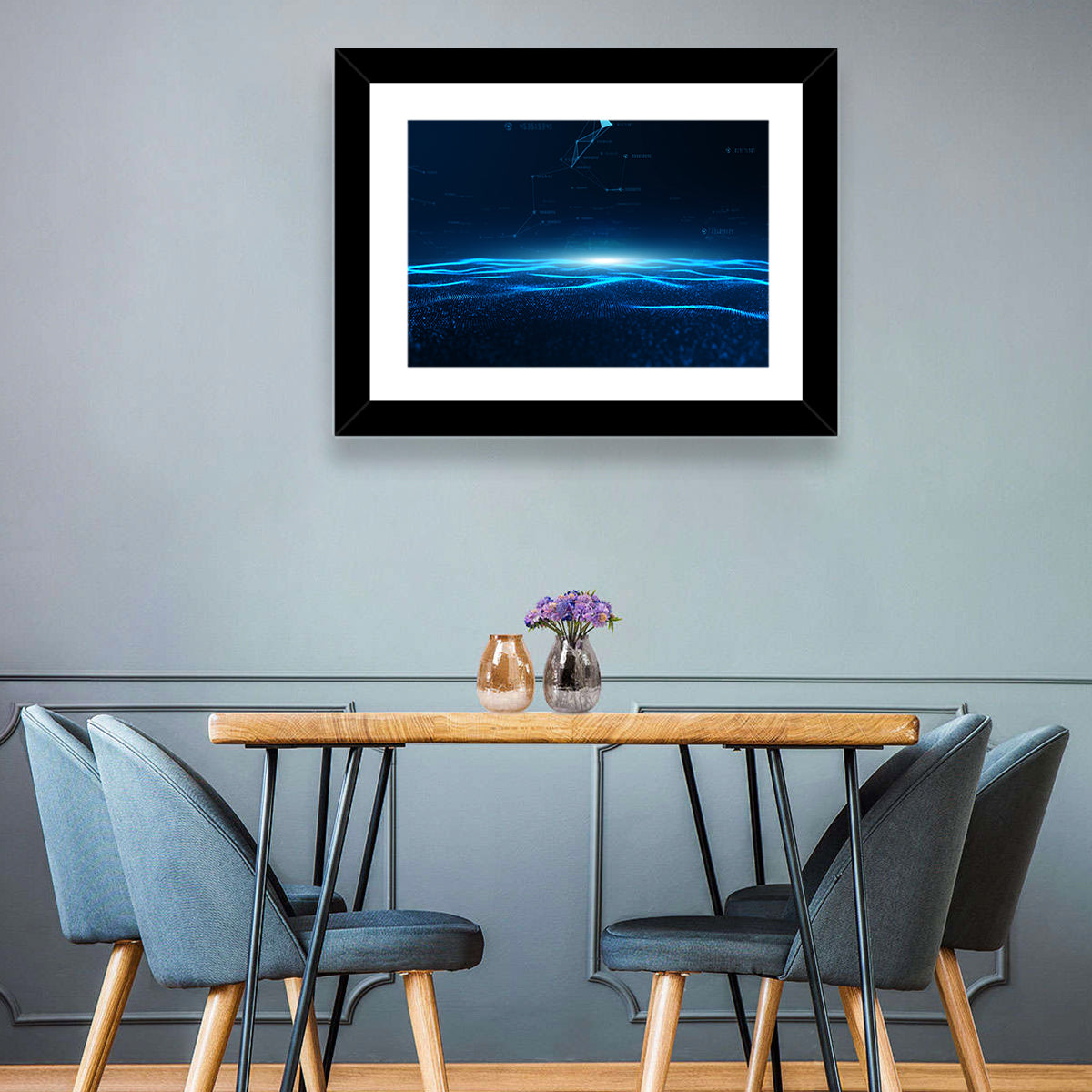 Digital Data Waves Wall Art in a room, landscape
