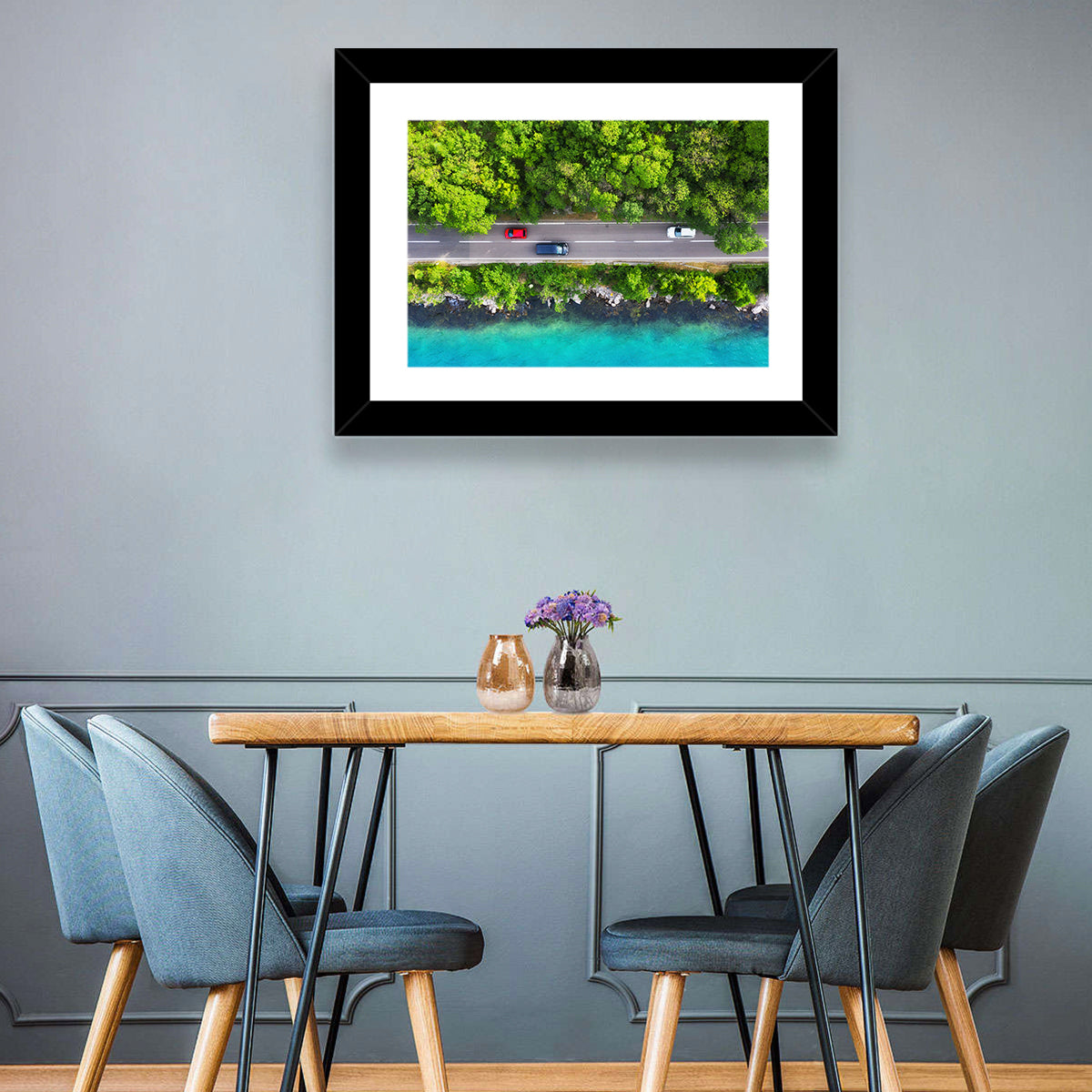 Sea Coast Highway Wall Art in a room, landscape