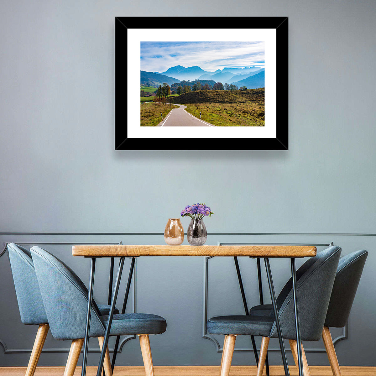 Bavarian Mountain Valley Wall Art in a room, landscape