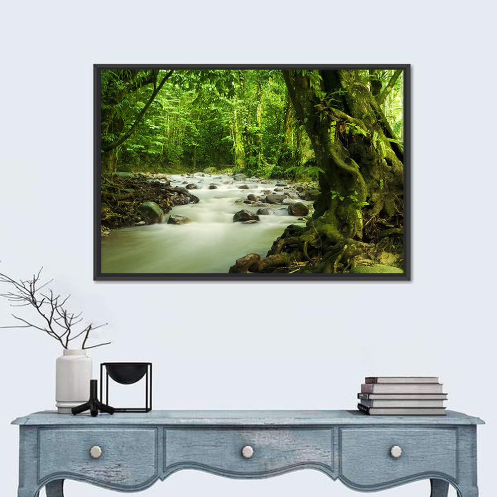 Emerald Rainforest River Wall Art in a room, landscape