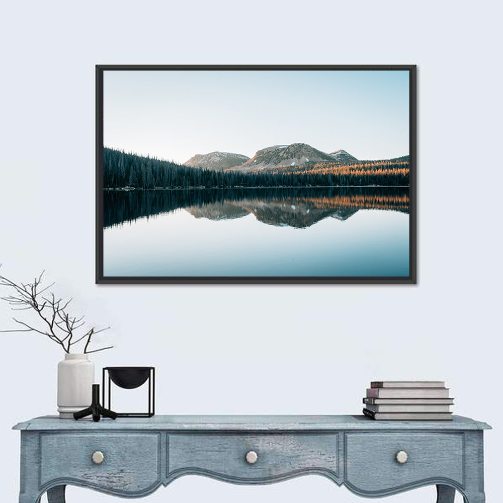 Mirror Lake Utah Reflection Wall Art in a room, landscape