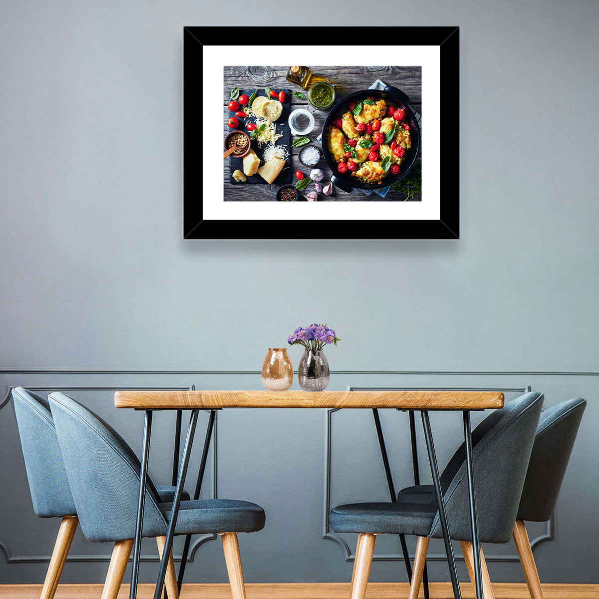 Pesto Baked Chicken Flat Lay Wall Art in a room, landscape
