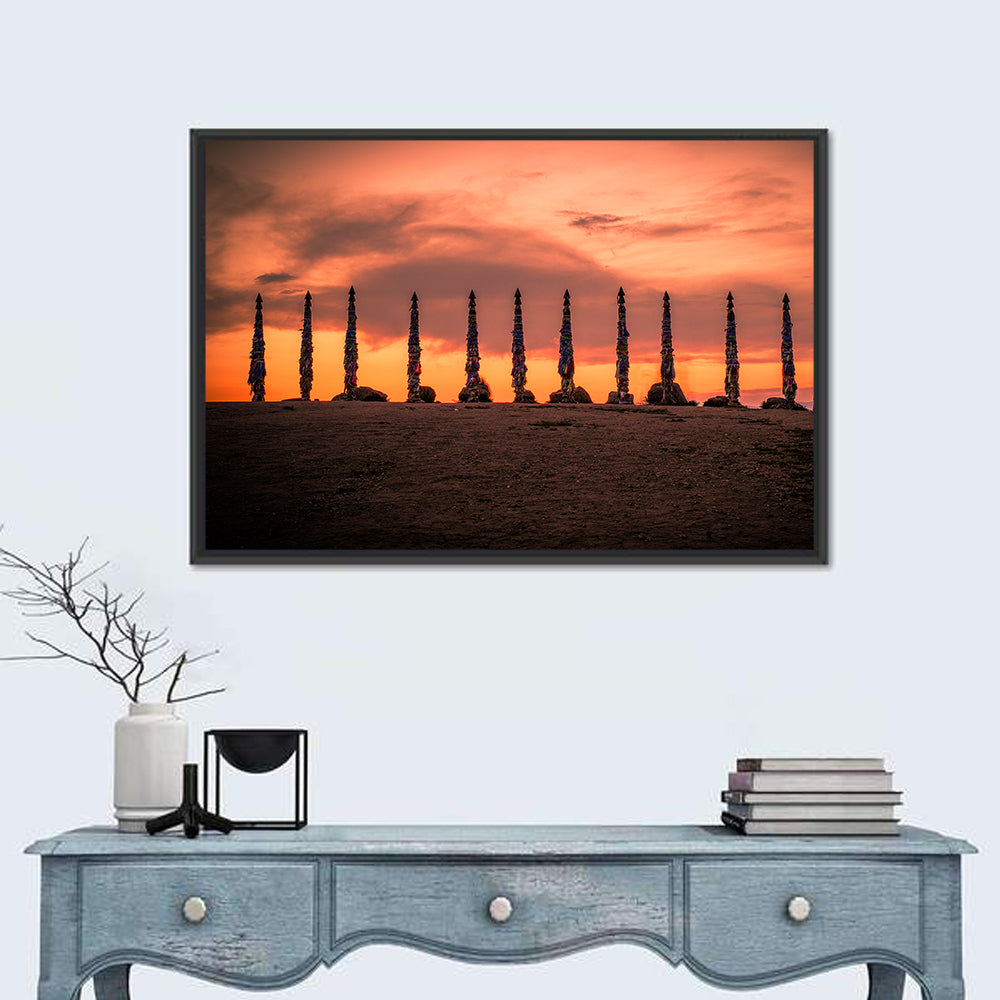 Shaman Pillars at Dusk Wall Art in a room, landscape