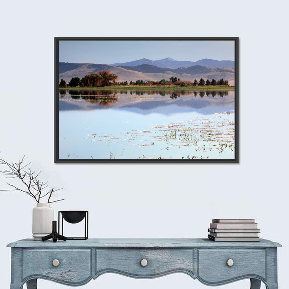 Mission Valley Lake Reflection Wall Art in a room, landscape