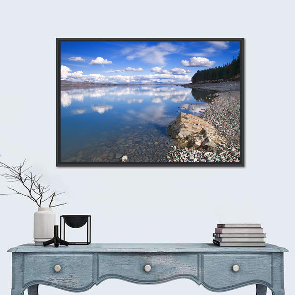 Pukaki Pebbled Shoreline Wall Art in a room, landscape