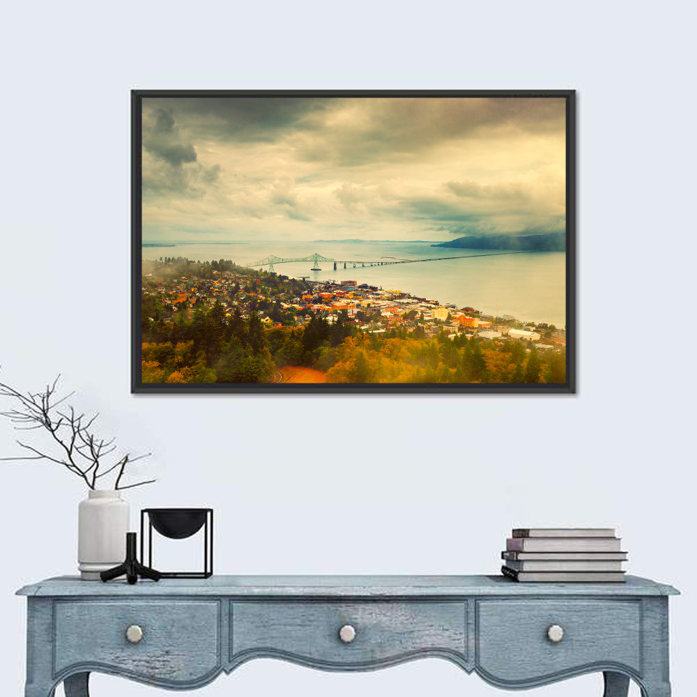 Astoria-megler Bridge Cityscape Wall Art in a room, landscape