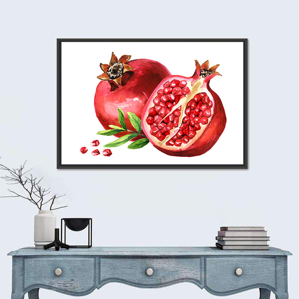 Fresh Pomegranate Watercolor Wall Art in a room, landscape