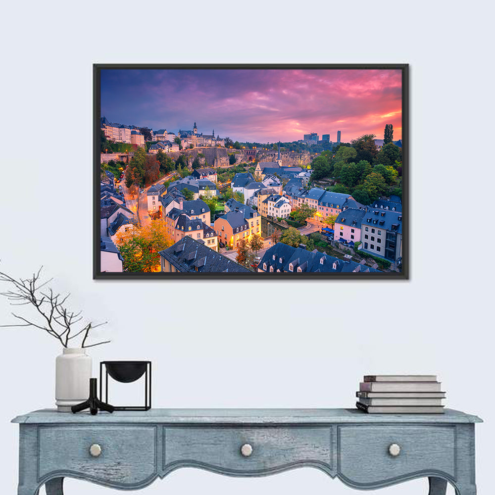 Luxembourg Grund at Dusk Wall Art in a room, landscape