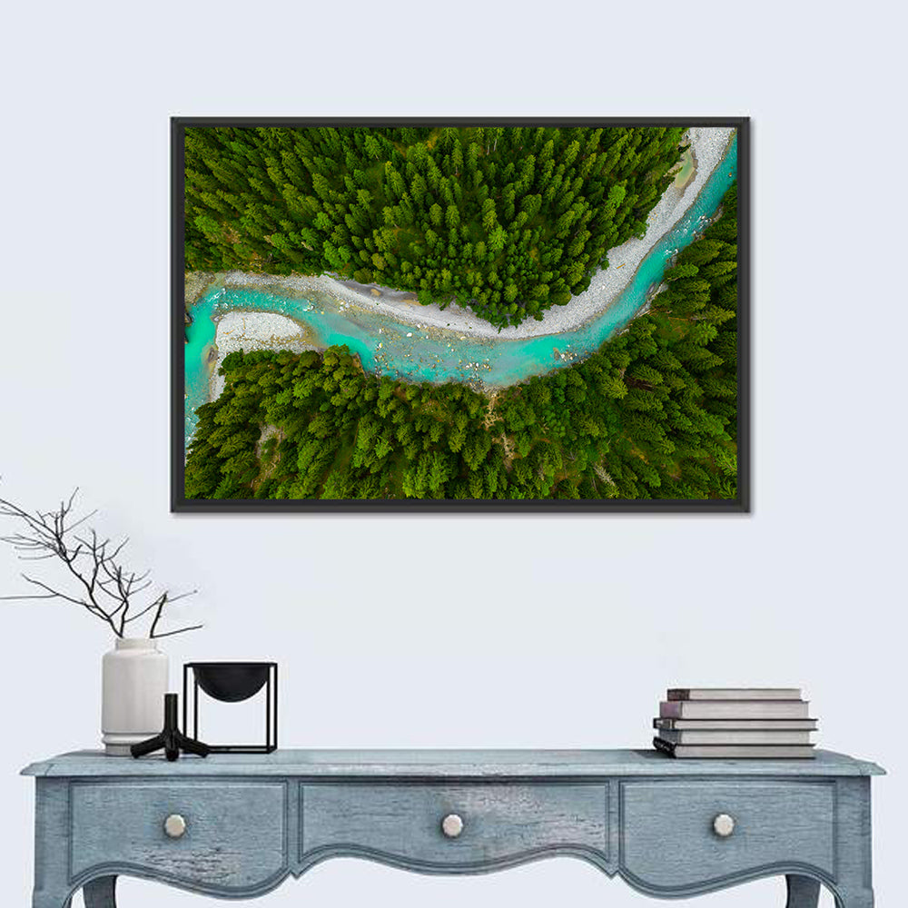 Inn River Aerial View Wall Art in a room, landscape