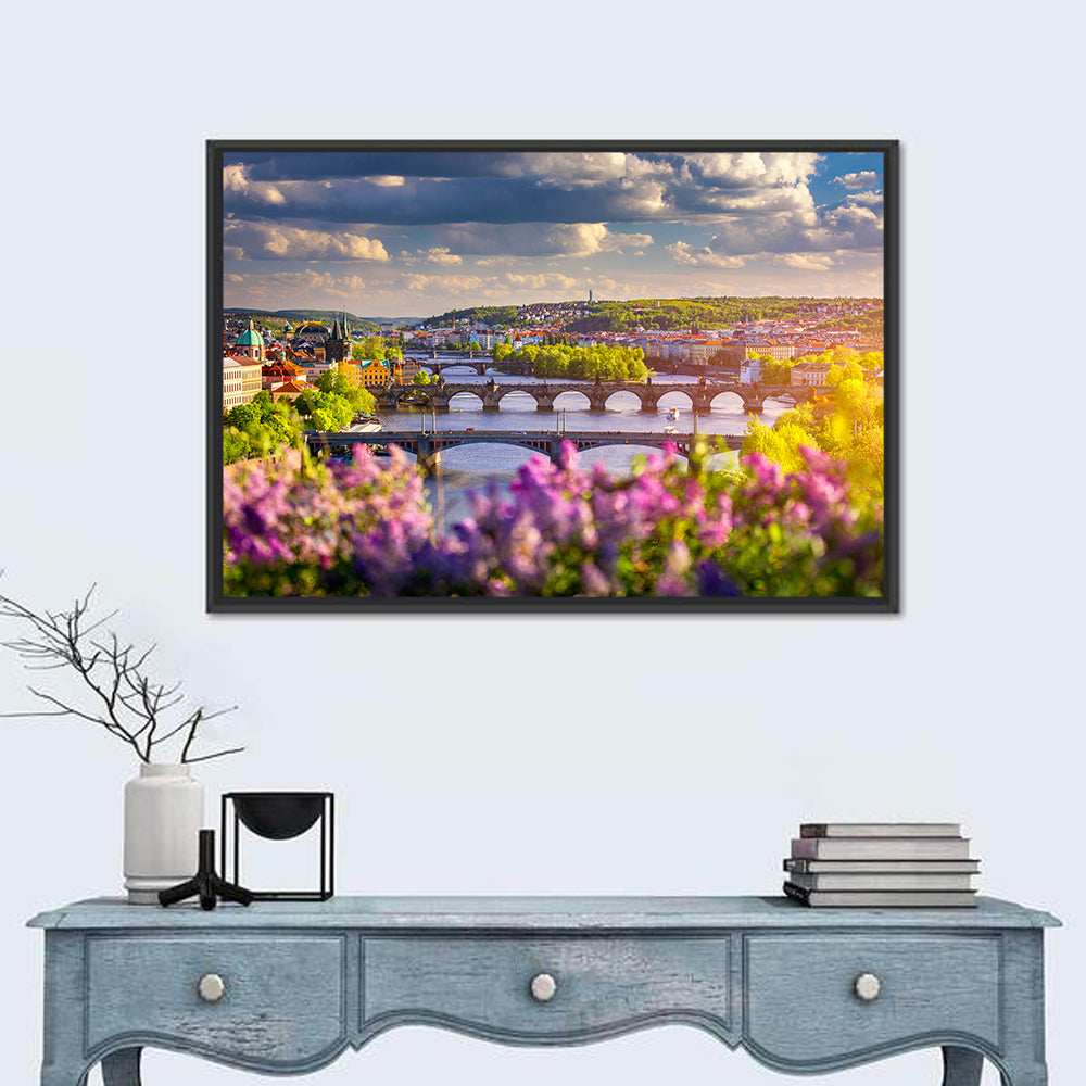 Prague Vltava Bridges in Spring Light Wall Art