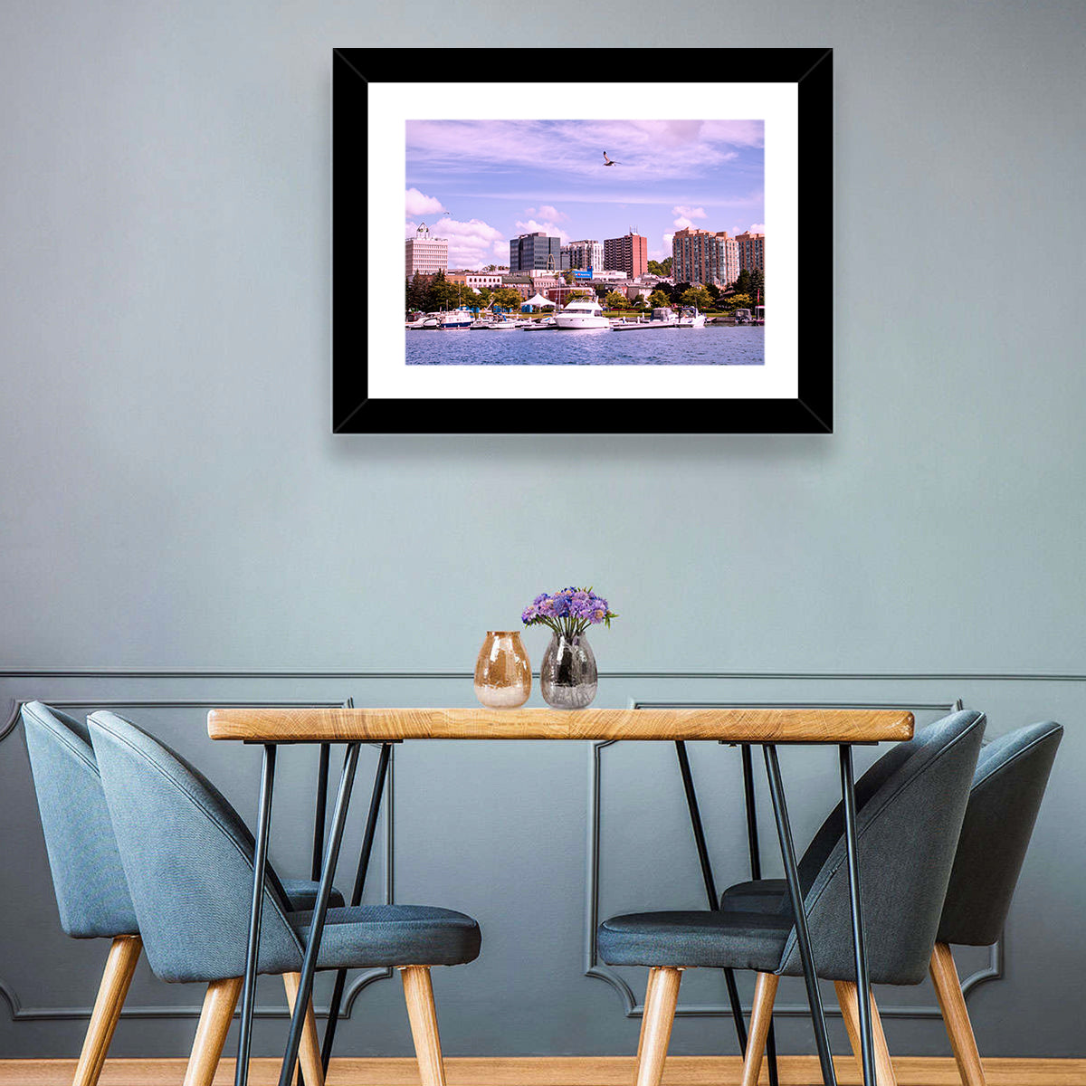 Barrie Lakefront Skyline Wall Art in a room, landscape