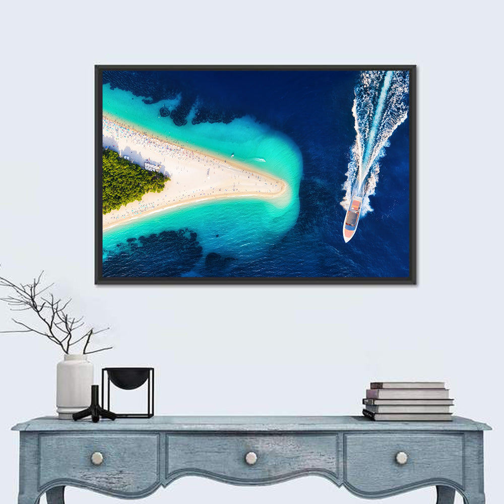 Zlatni Rat Beach Aerial, Bol Croatia Wall Art in a room, landscape