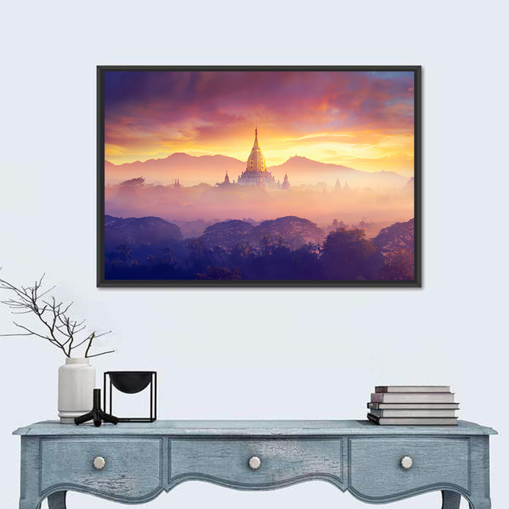Misty Bagan Stupas Wall Art in a room, landscape