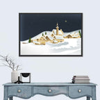 Winter Village Night Illustration Wall Art