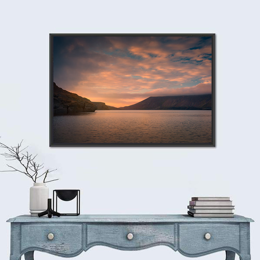 Kleifarvatn Lake at Sunset Wall Art in a room, landscape