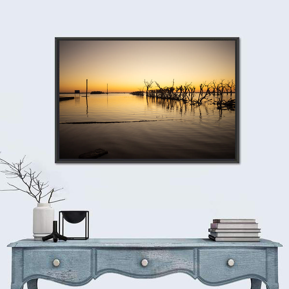 Lake Epecuen Evening Glow Wall Art in a room, landscape