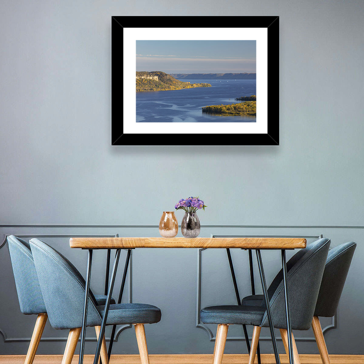 Mississippi River Autumn Panorama Wall Art in a room, landscape