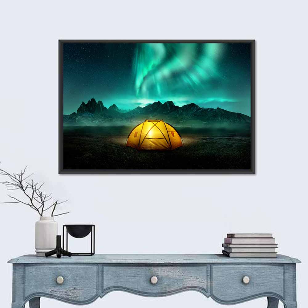 Camping Under Northern Lights Wall Art