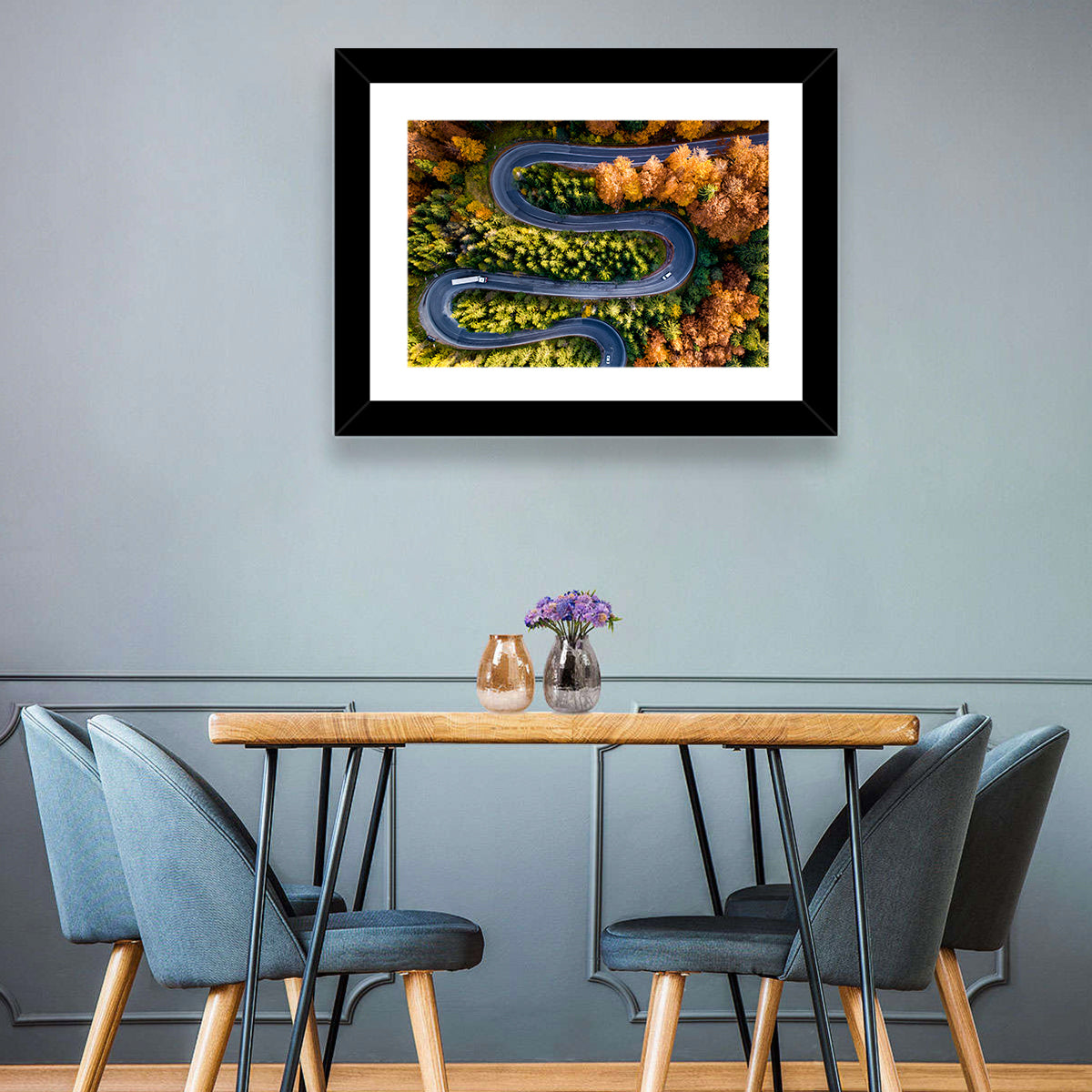 Serpentine Forest Road Wall Art in a room, landscape