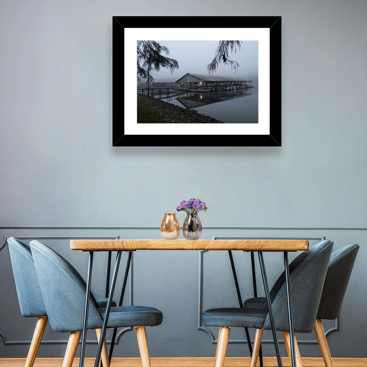 Ozark Beach Resort Boathouse Wall Art in a room, landscape
