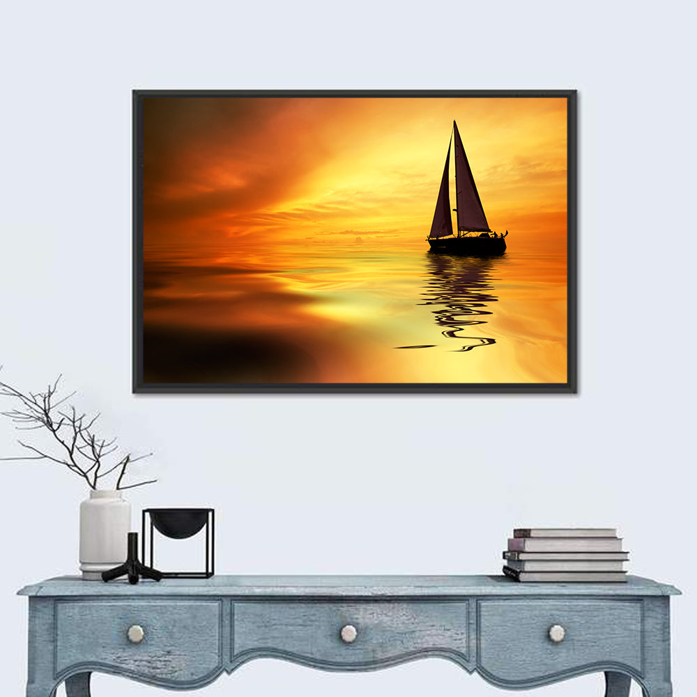 Golden Hour Sailboat Silhouette Wall Art