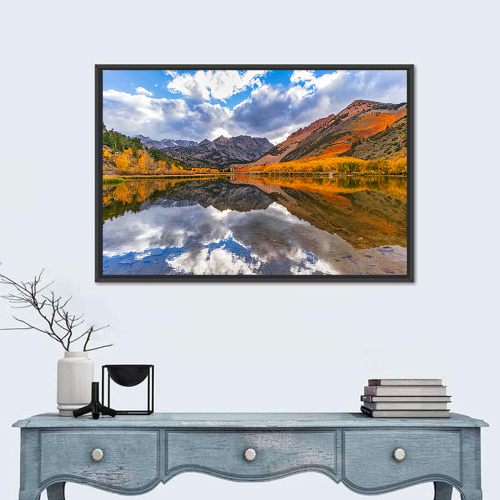 North Lake Autumn Reflection Wall Art in a room, landscape