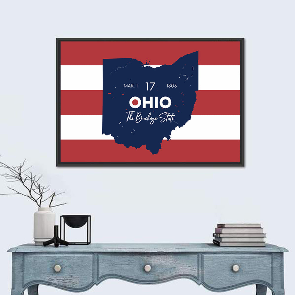 Ohio State Map Wall Art in a room, landscape