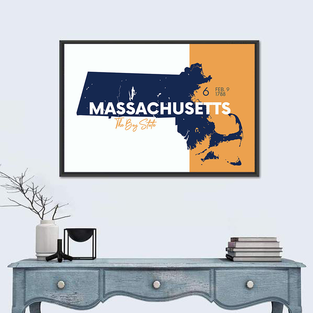 Massachusetts State Map Wall Art in a room, landscape