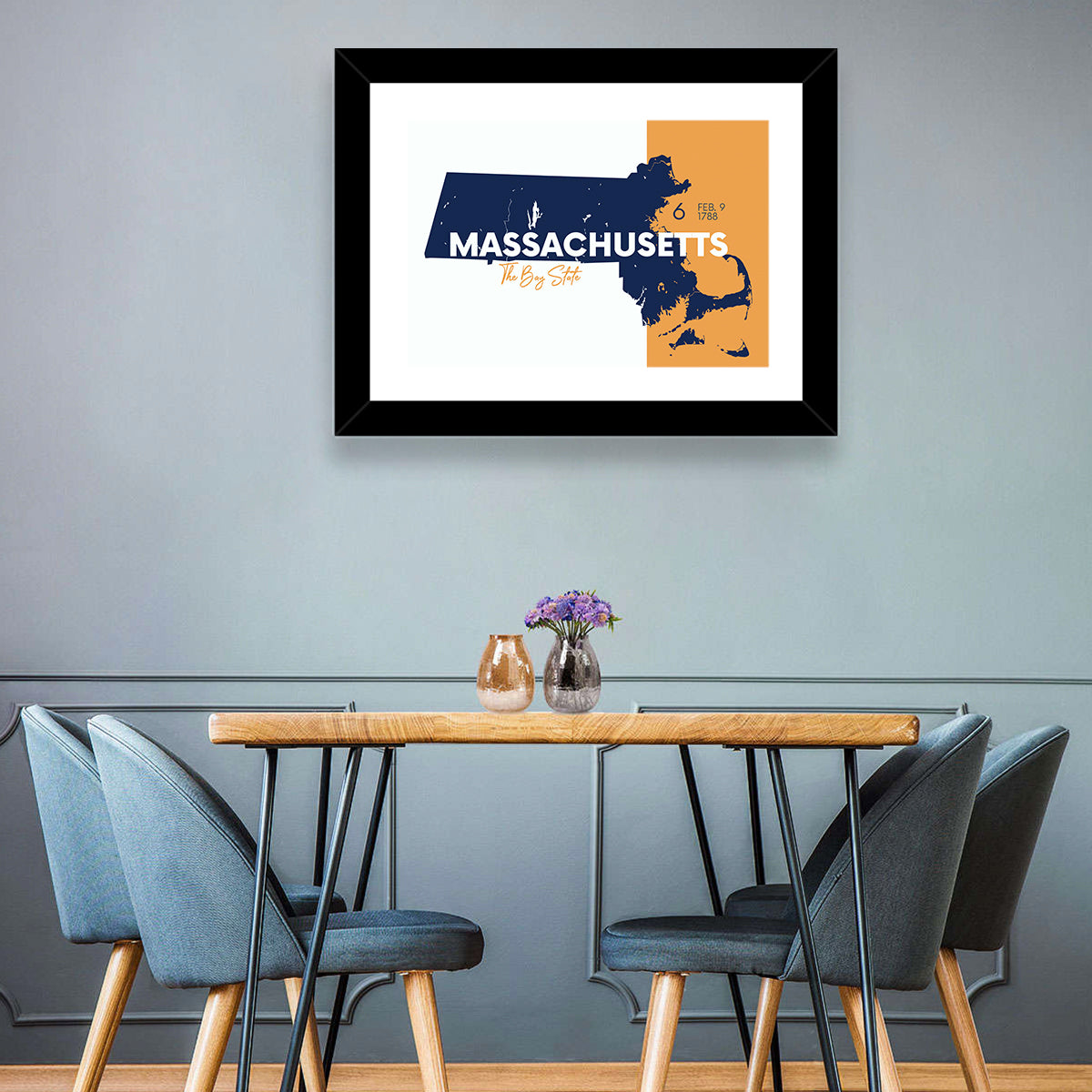 Massachusetts State Map Wall Art