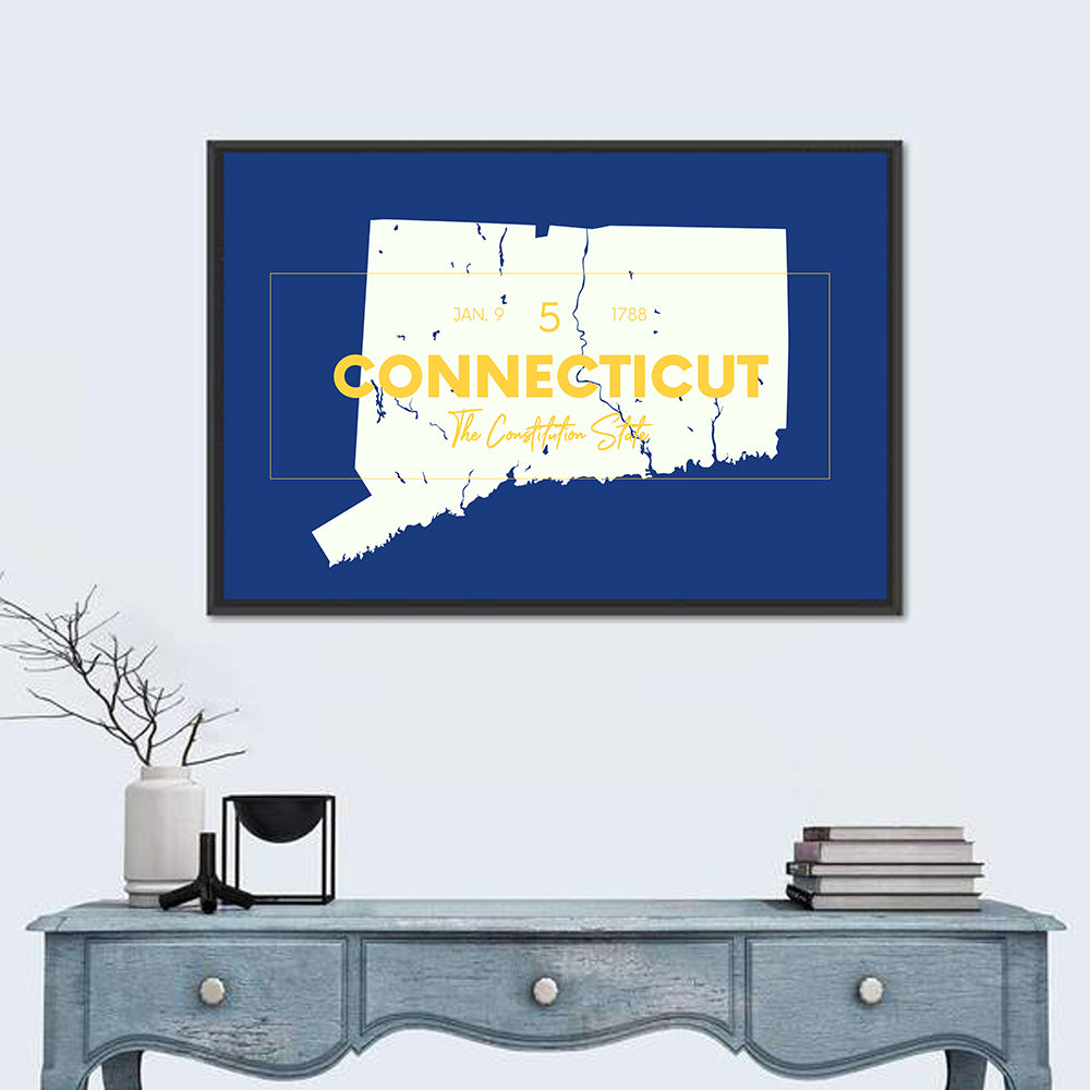 Connecticut State Silhouette Wall Art in a room, landscape