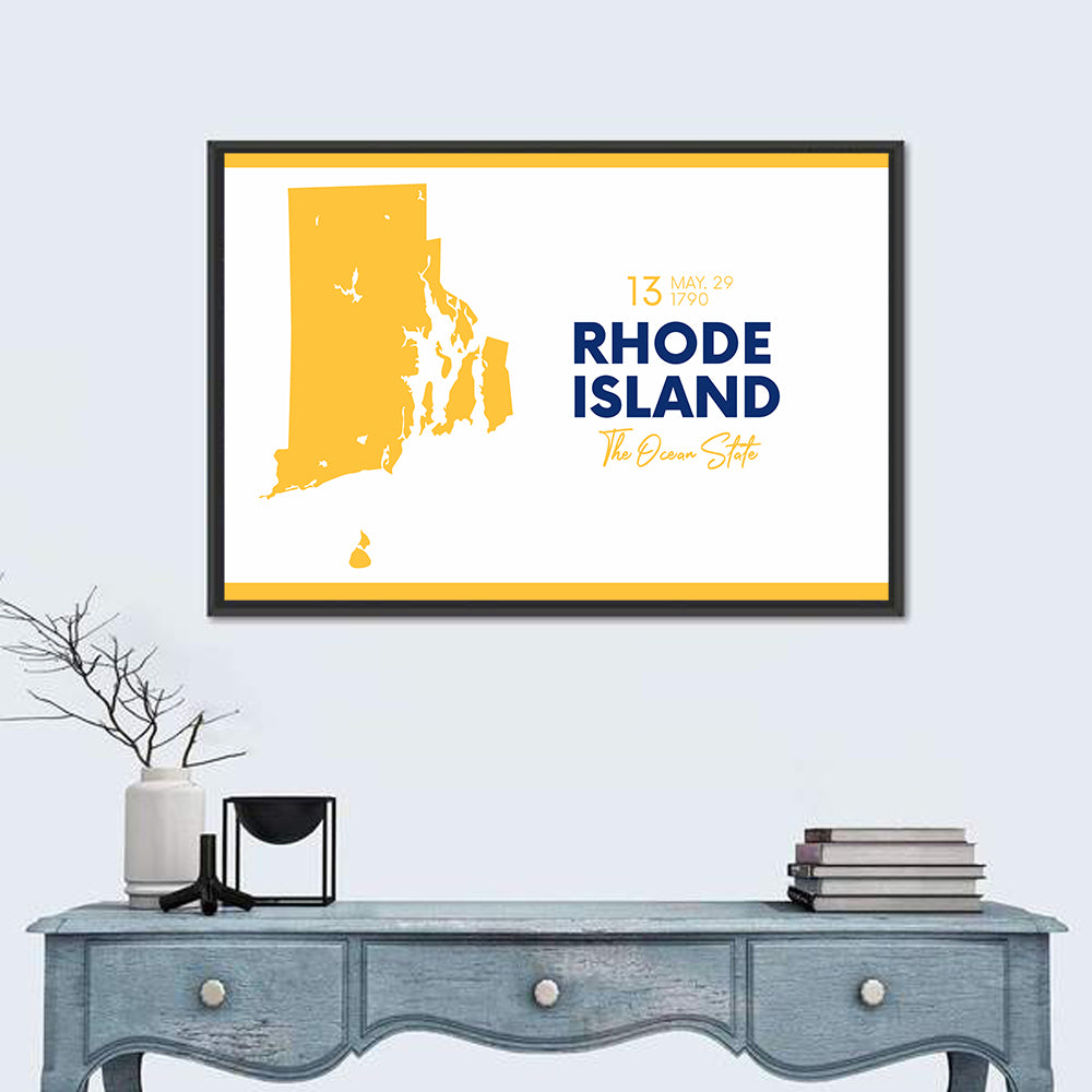 Rhode Island Map Wall Art in a room, landscape