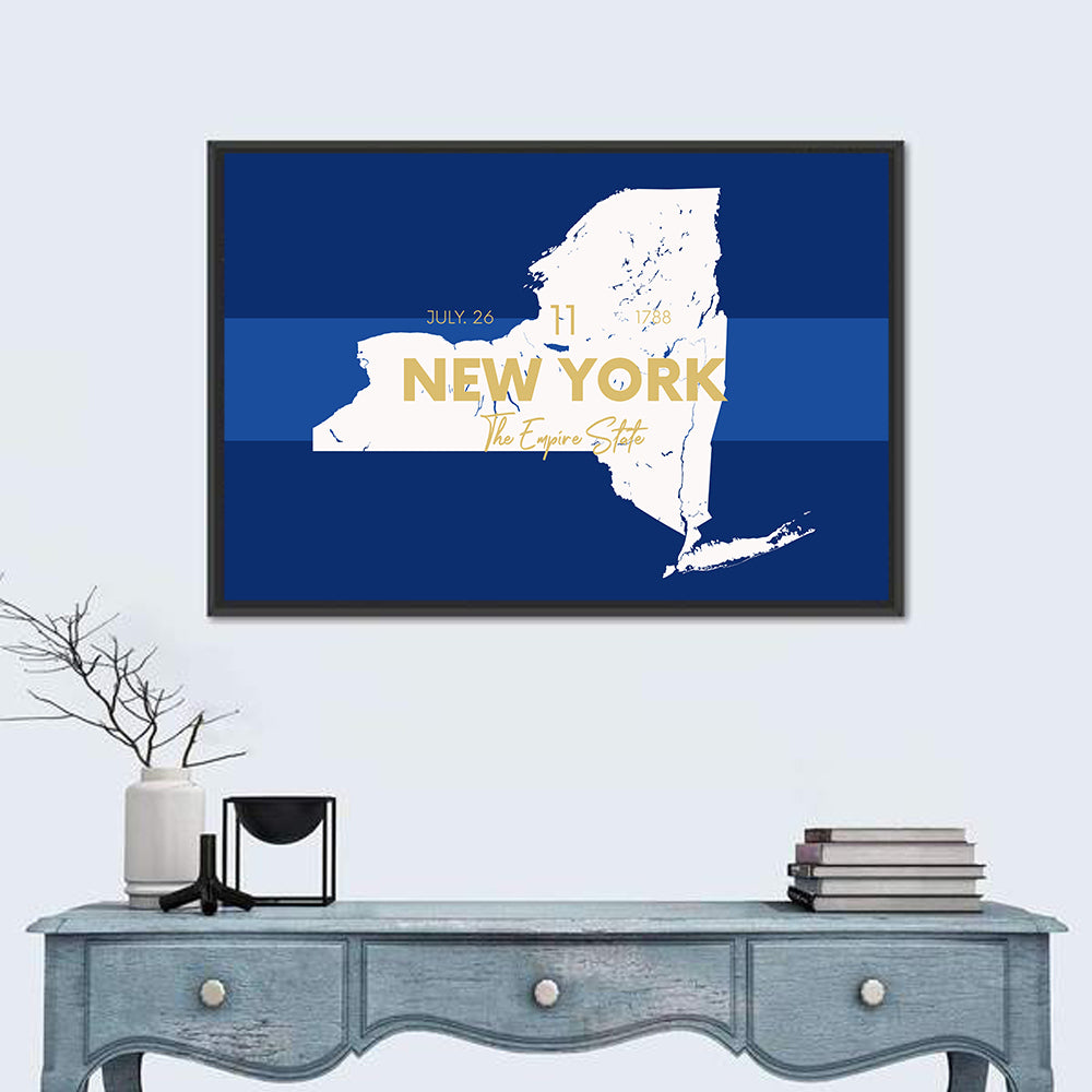 New York State Typographic Map Wall Art in a room, landscape