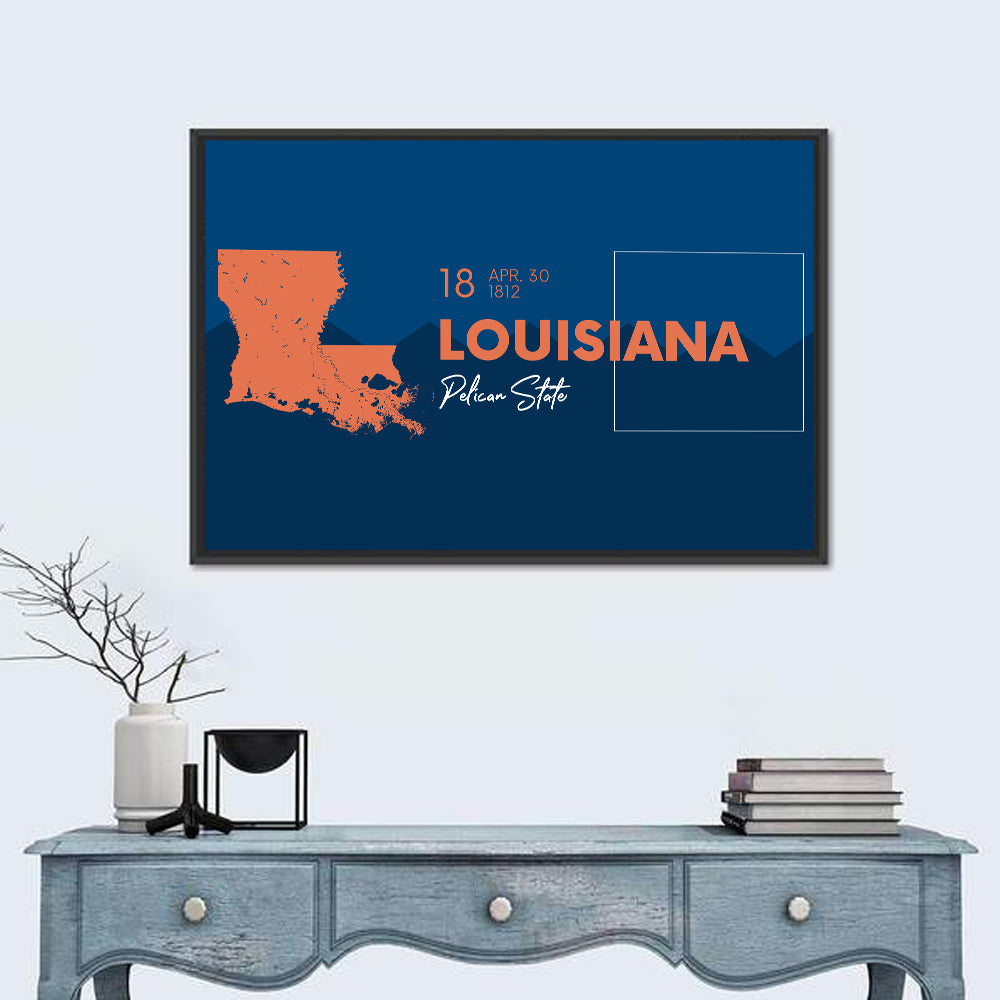 Louisiana Map, Pelican State Wall Art in a room, landscape