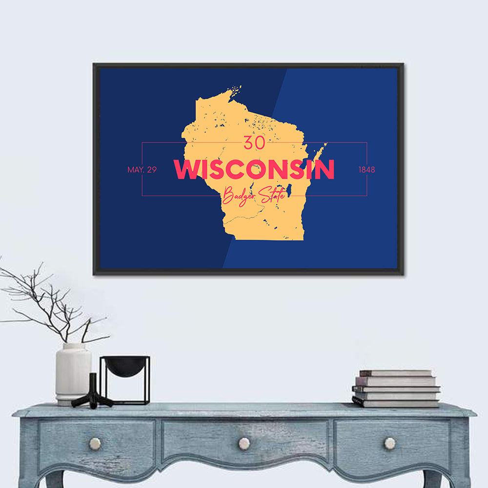Badger State Map Wall Art in a room, landscape