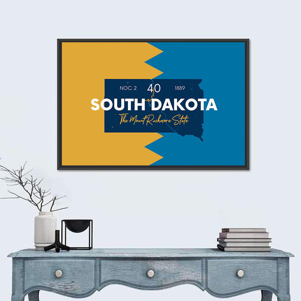 South Dakota Silhouette Map Wall Art in a room, landscape