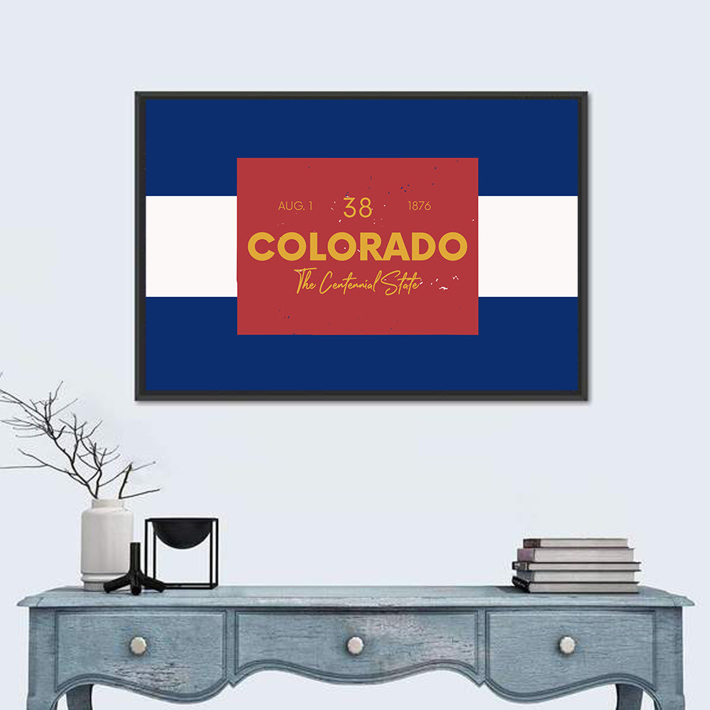Colorado State Flag Map Wall Art in a room, landscape