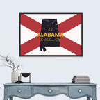 Alabama Map Over State Flag Wall Art