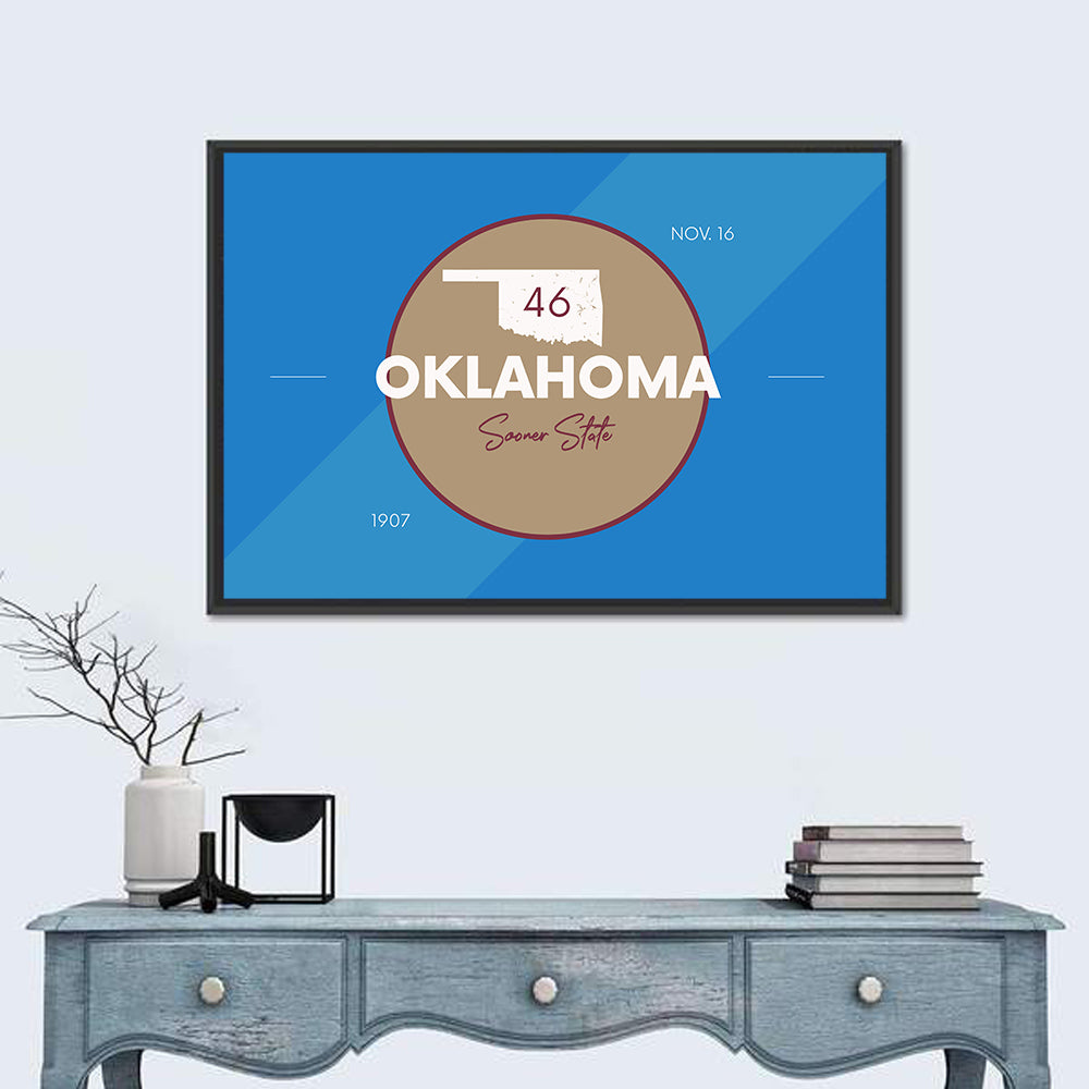 Oklahoma State Medallion Map Wall Art in a room, landscape