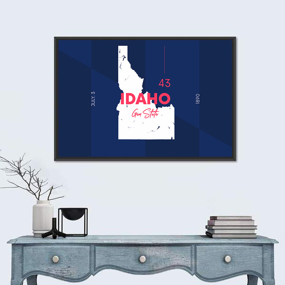 Idaho Gem State Map Wall Art in a room, landscape