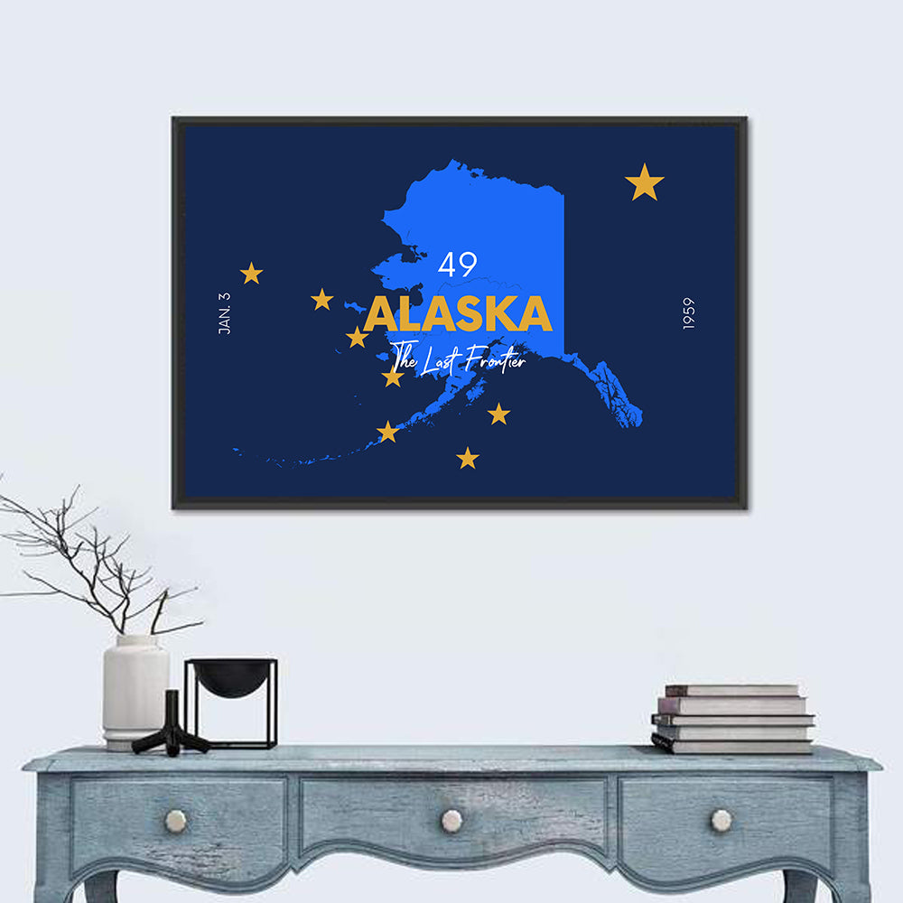 Alaska Map with Gold Stars Wall Art in a room, landscape