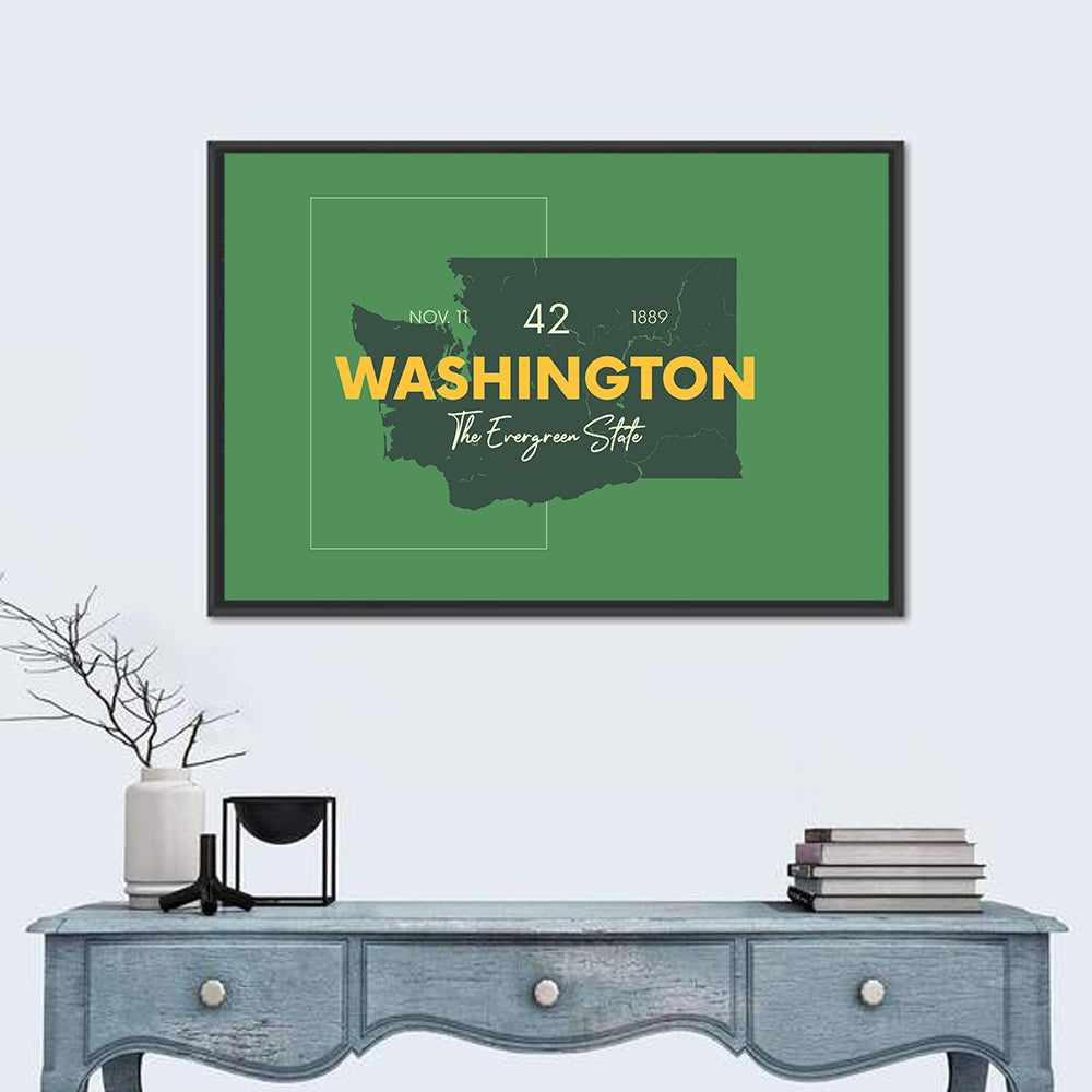 Minimalist Washington State Map Wall Art in a room, landscape