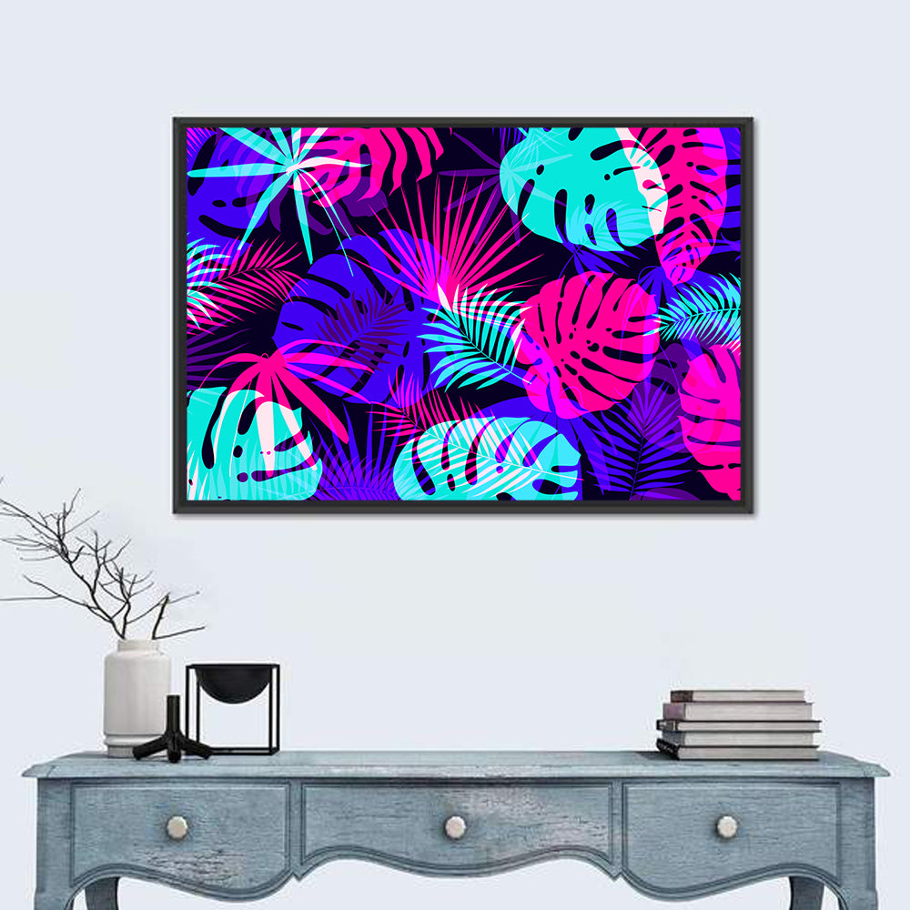 Neon Tropical Leaves Wall Art