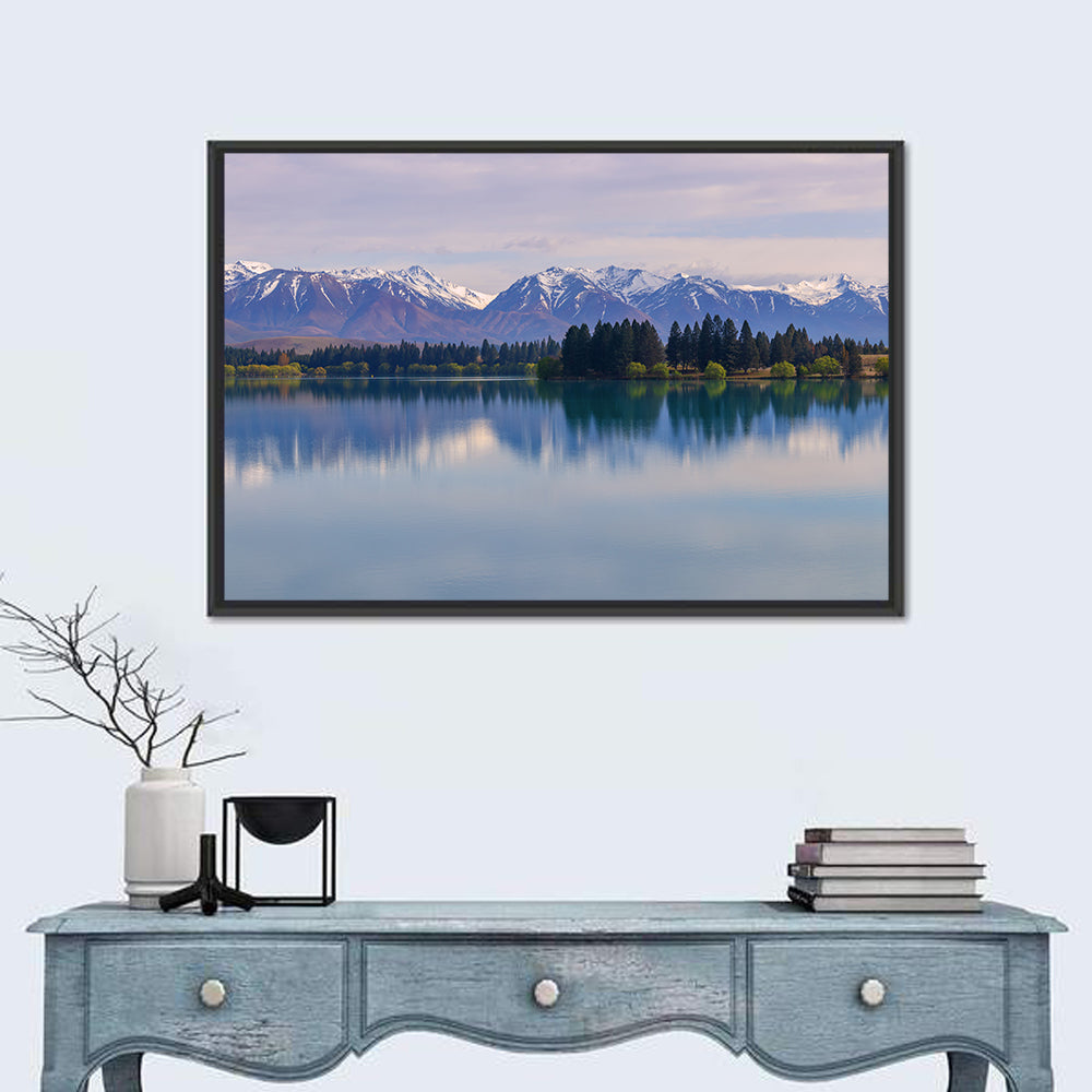 Ruataniwha Lake Reflection Wall Art in a room, landscape