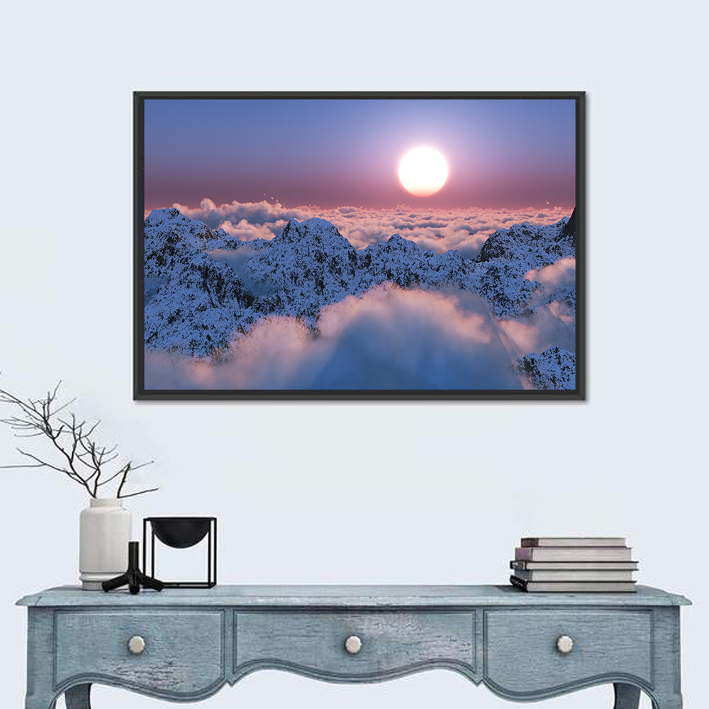 Sunset Above Snowy Mountains Wall Art