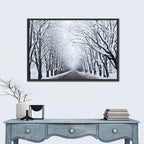 Snowy Road with Distant Headlights Wall Art