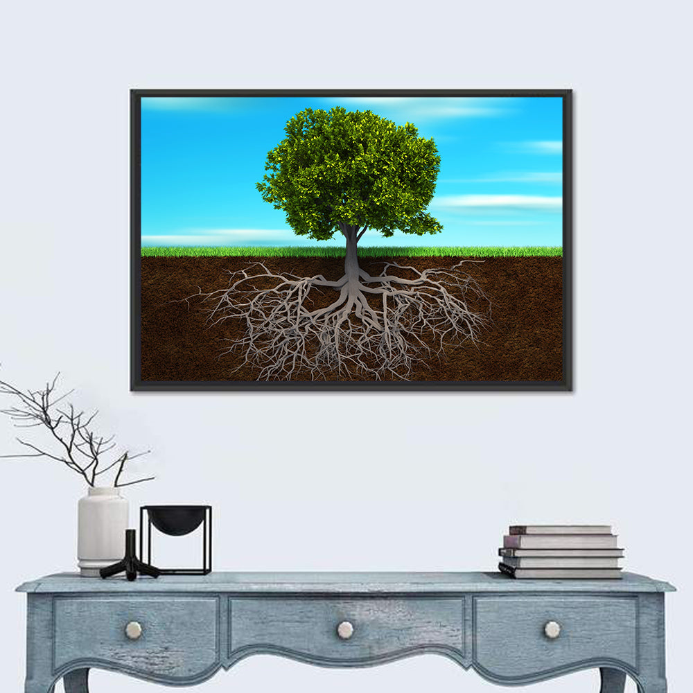 Tree Roots Cross-section Illustration Wall Art in a room, landscape