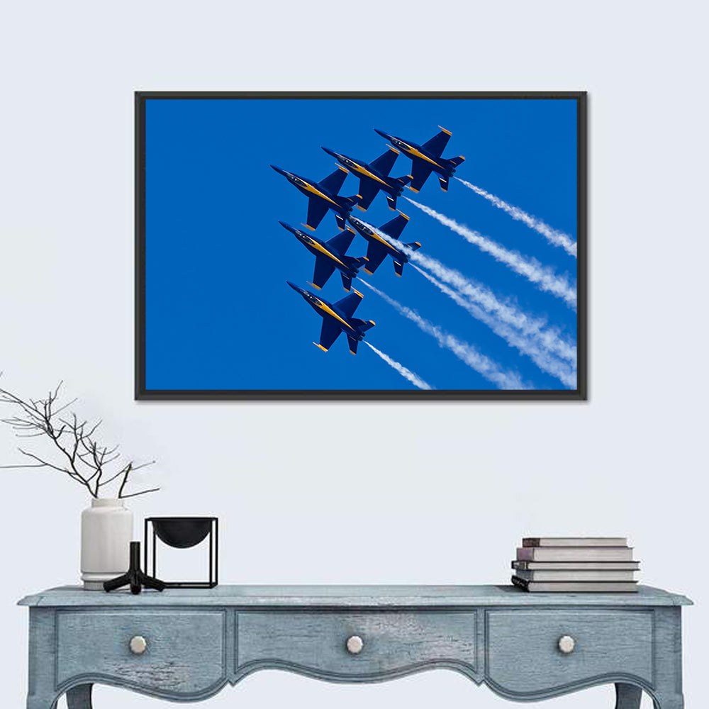 Blue Angels Delta Formation Flyover Wall Art in a room, landscape